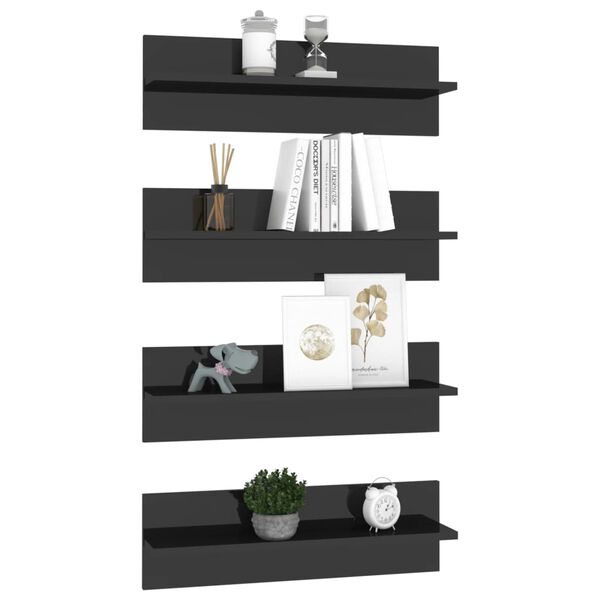 vidaXL &Eacute;tag&egrave;res murales 2 pcs gris brillant bois d'ing&eacute;nierie