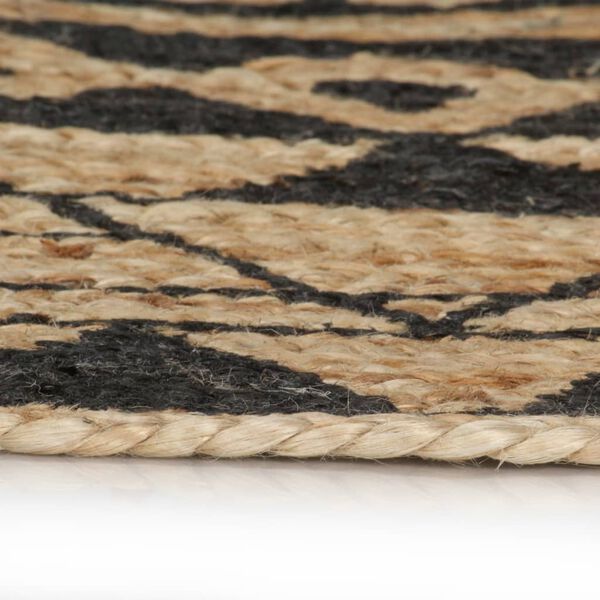 vidaXL Tapis fait &agrave; la main Jute avec imprim&eacute; noir 150 cm