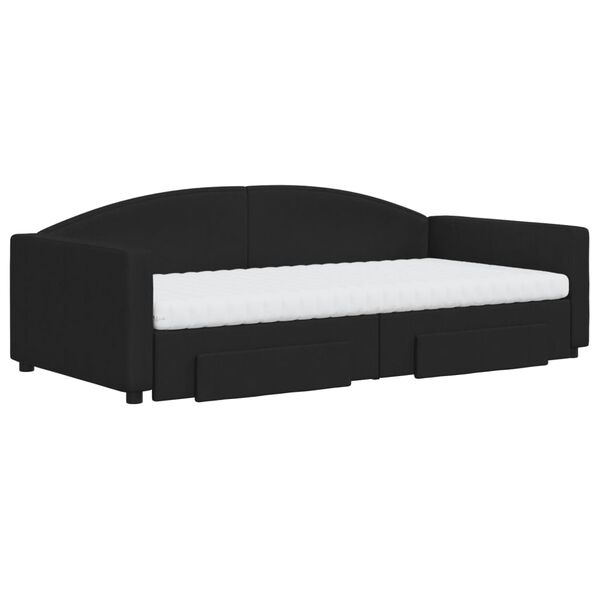 vidaXL Lit de jour avec gigogne et tiroirs noir 100x200 cm tissu