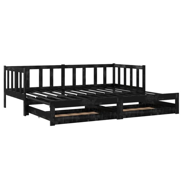 vidaXL Lit coulissant 2x(90x200) cm Noir Bois de pin massif