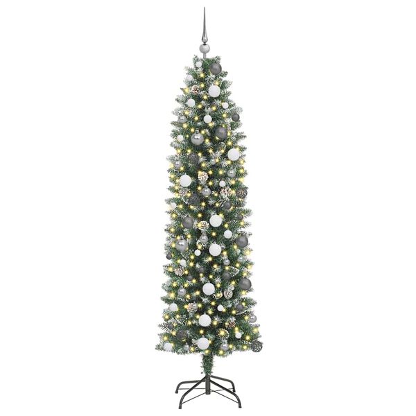vidaXL Arbre de No&euml;l artificiel slim avec 300 LED Vert et blanc 210 cm
