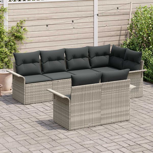 vidaXL Ensemble de canapé de jardin 7 pcs Gris clair Poly rotin