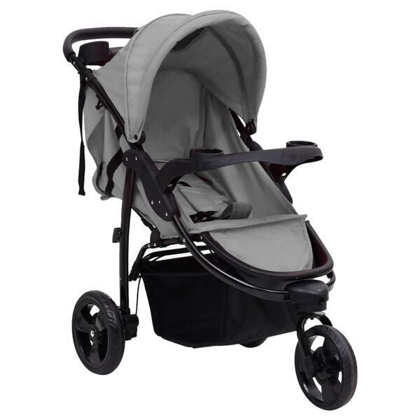 vidaXL Poussette b&eacute;b&eacute; &agrave; 3 roues Gris clair et noir Acier