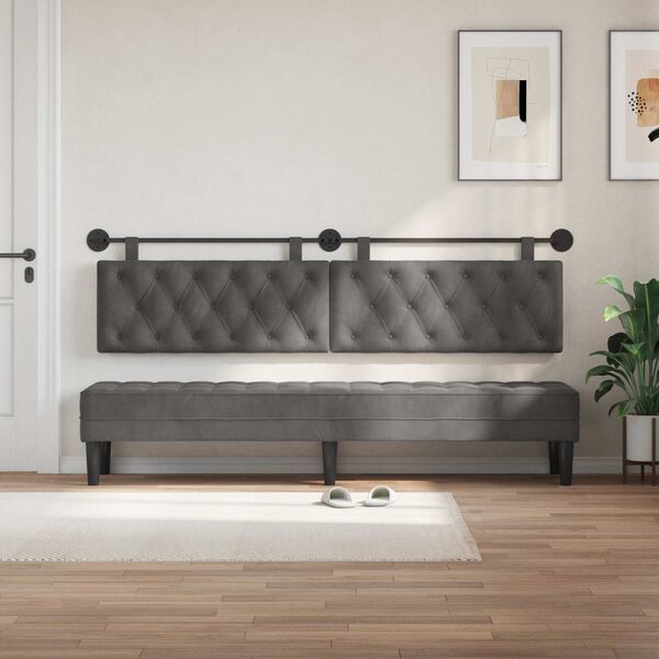 vidaXL T&ecirc;te de lit suspendue Gris fonc&eacute; 210 x 55 x 7 cm Velours