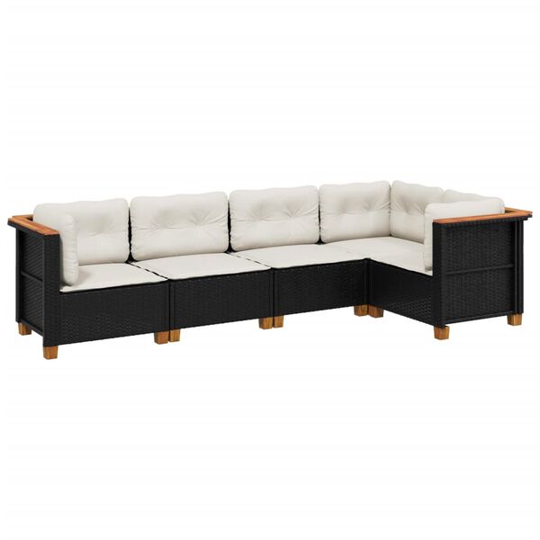 vidaXL Salon de jardin 5 pcs avec coussins noir r&eacute;sine tress&eacute;e