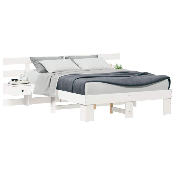 vidaXL Cadre de lit avec t&ecirc;te de lit Blanc 140 x 190 cm Pin massif