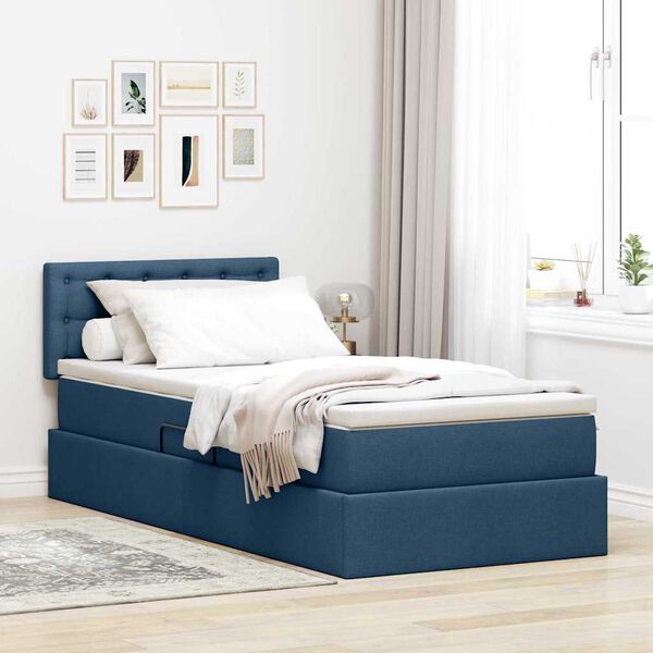 vidaXL Lit avec rangement et LED avec matelas Bleu 90 x 190 cm tissu