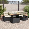 vidaXL Salon de jardin 6 pcs avec coussins noir r&eacute;sine tress&eacute;e acacia