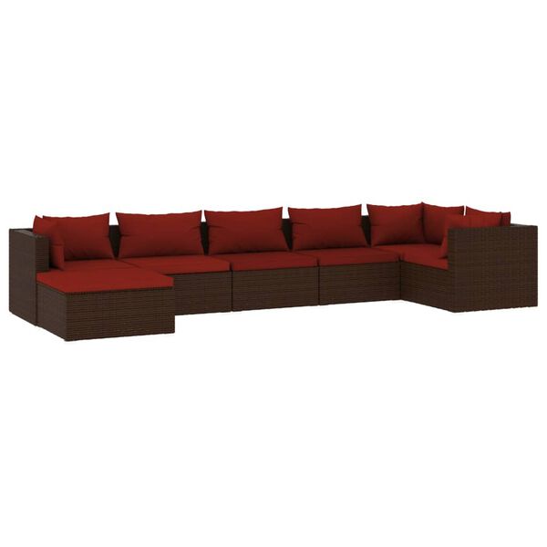 vidaXL Salon de jardin 7 pcs avec coussins R&eacute;sine tress&eacute;e Marron