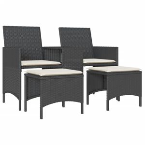 vidaXL Canap&eacute; de jardin 2 places avec table et tabourets noir rotin