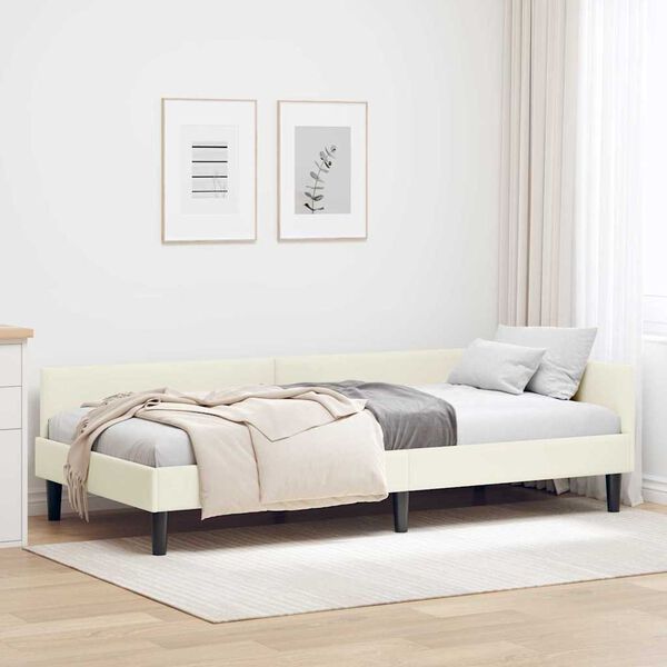 vidaXL Cadre de lit d'angle Cr&egrave;me 90 cm x 190 cm VeloursetContreplaqu&eacute;