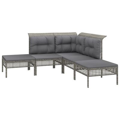 vidaXL Salon de jardin 5 pcs avec coussins Gris Résine tressée