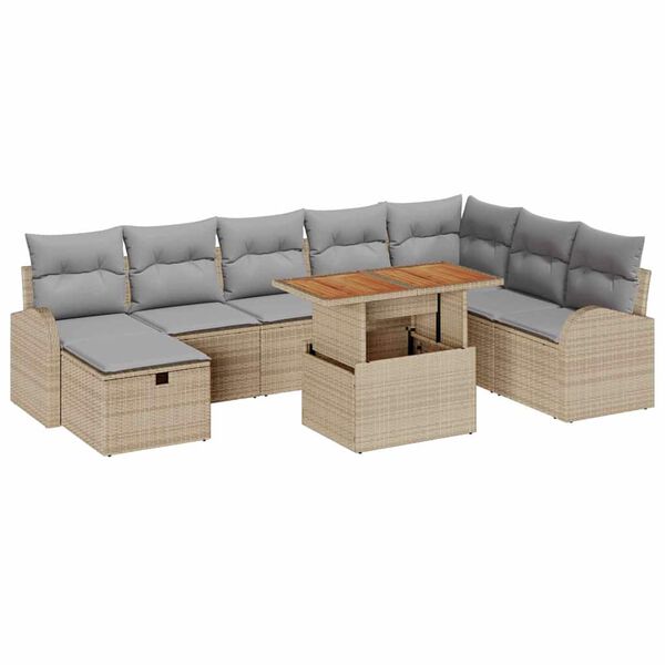 vidaXL Ensemble de canap&eacute; de jardin 9 pcs Beige polyrotin