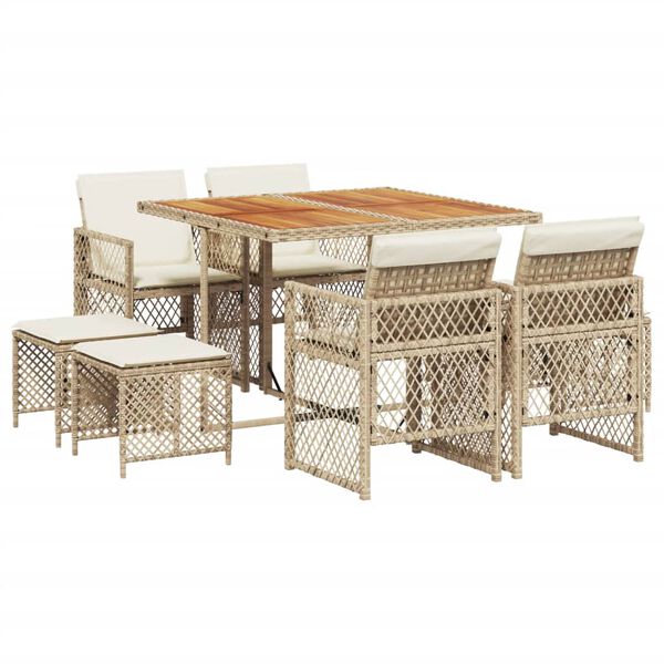 vidaXL Ensemble &agrave; manger de jardin et coussins 9 pcs beige Poly rotin