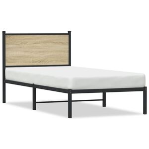 vidaXL Cadre de lit en m&eacute;tal sans matelas ch&ecirc;ne sonoma 75x190 cm
