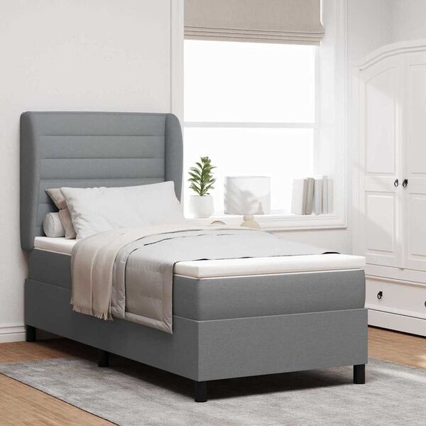 vidaXL Lit &agrave; ressorts avec matelas Gris clair 100 x 200 cm tissu