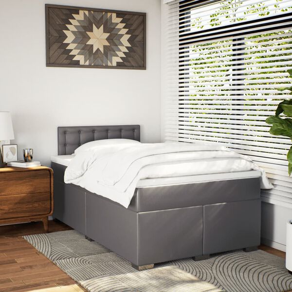vidaXL Sommier &agrave; lattes de lit avec matelas Gris 120x200 cm Similicuir