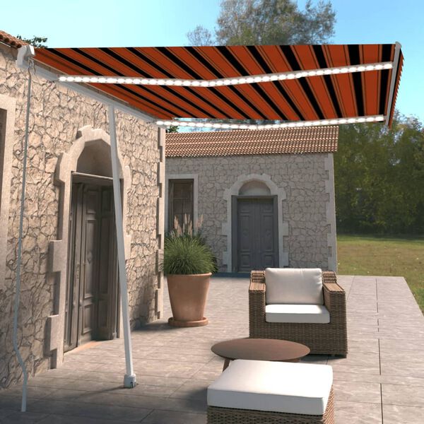 vidaXL Auvent manuel r&eacute;tractable avec LED 300x250 cm Orange et marron