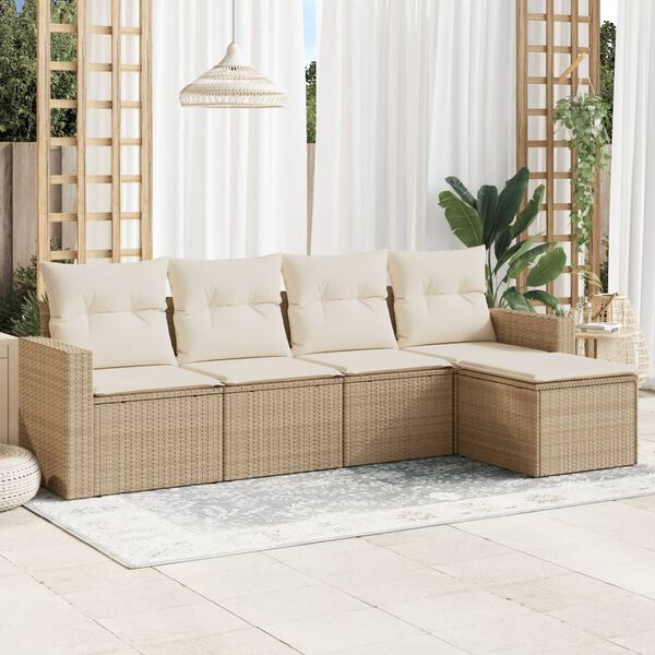 vidaXL Salon de jardin avec coussins 5 pcs beige r&eacute;sine tress&eacute;e