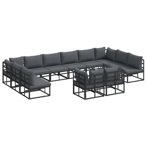 vidaXL Ensemble de canap&eacute; de jardin avec coussin 12 pcs Noir Aluminium