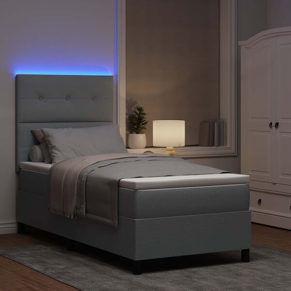vidaXL Lit &agrave; ressorts avec matelas Gris clair 90 x 200 cm tissu