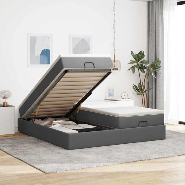 VidaXL Cadre de lit ottoman avec matelas gris fonc&eacute; 200x200cm tissu