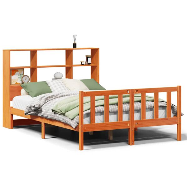 vidaXL Lit biblioth&egrave;que sans matelas cire marron 150x200 cm pin massif