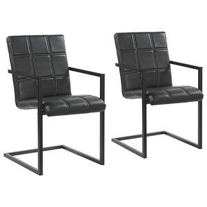 vidaXL Chaises &agrave; manger cantilever lot de 2 noir cuir v&eacute;ritable