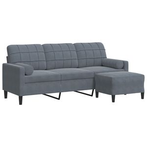 vidaXL Canap&eacute; &agrave; 3 places avec repose-pieds Gris fonc&eacute; 180 cm Velours