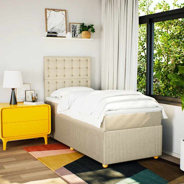 vidaXL Sommier &agrave; lattes de lit avec matelas Cr&egrave;me 100x200 cm Tissu