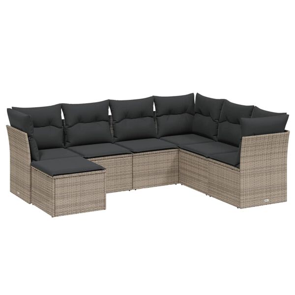 vidaXL Salon de jardin avec coussins 7 pcs gris r&eacute;sine tress&eacute;e