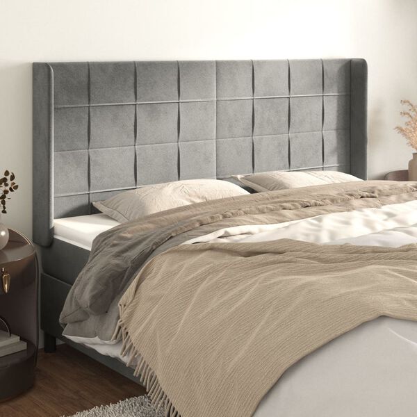 vidaXL T&ecirc;te de lit avec oreilles Gris clair 203x16x118/128 cm Velours