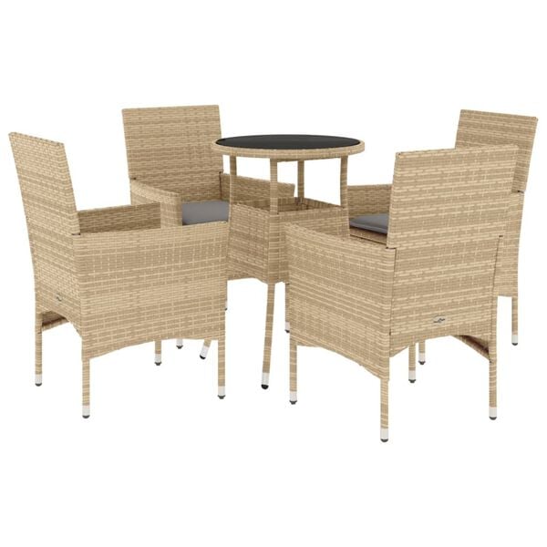 vidaXL Ensemble &agrave; manger de jardin et coussins 5 pcs beige rotin verre
