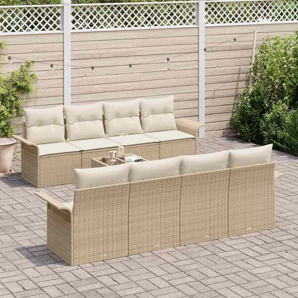 vidaXL Ensemble de canap&eacute; de jardin 9 pcs Beige et cr&egrave;me polyrotin