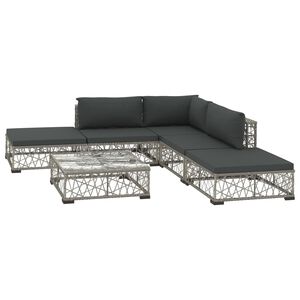 vidaXL Salon de jardin 6 pcs avec coussins r&eacute;sine tress&eacute;e gris