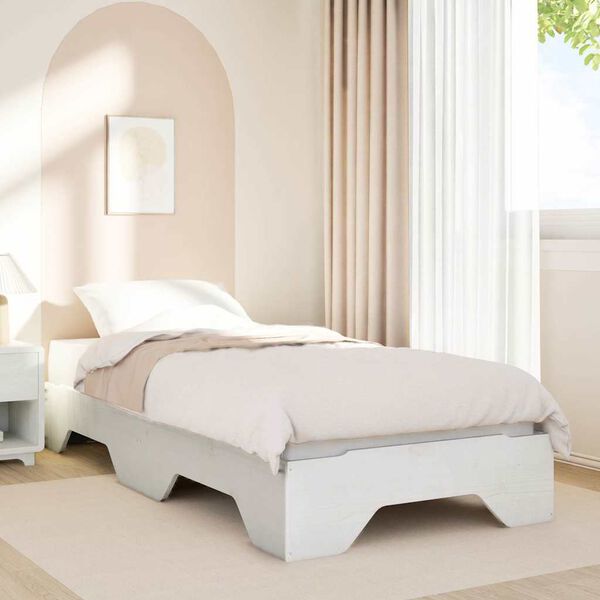 vidaXL Cadre de lit sans matelas empilable blanc 100x200cm bois massif