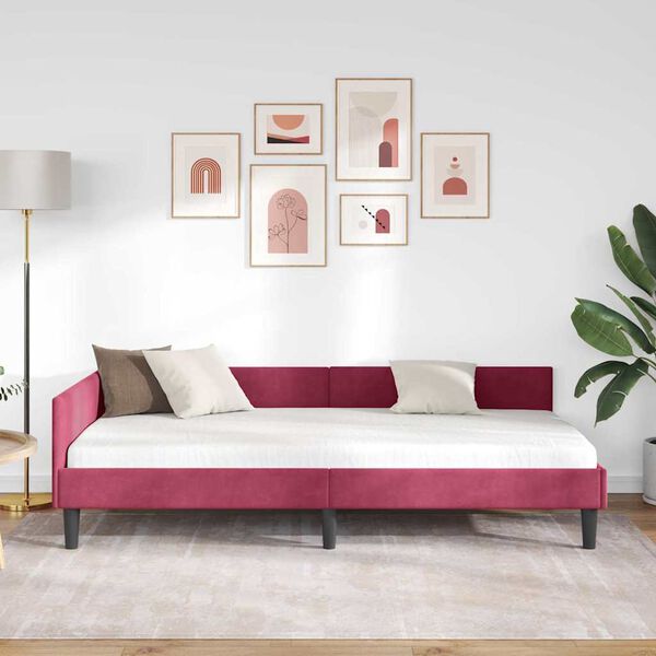 vidaXL Cadre de lit d'angle avec t&ecirc;te de lit Bordeaux 90 cm x 190 cm