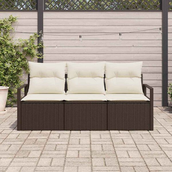 vidaXL Ensemble de canap&eacute; de jardin 3 pcs Marron et blanc polyrotin