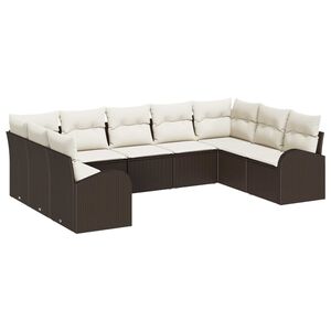 vidaXL Ensemble de canap&eacute; de jardin 9 pcs Marron et blanc Poly rotin