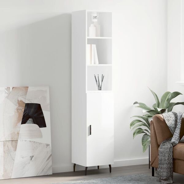 vidaXL Buffet haut Blanc brillant 34,5x34x180 cm Bois d'ing&eacute;nierie