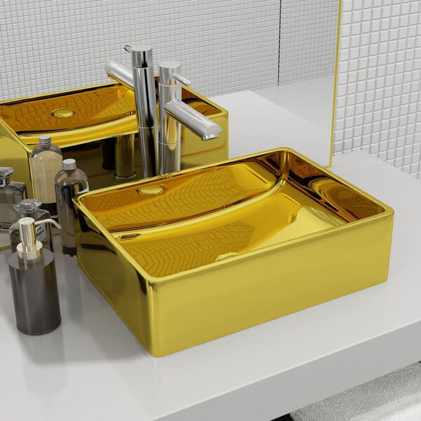 vidaXL Lavabo 41 x 30 x 12 cm C&eacute;ramique Dor&eacute;