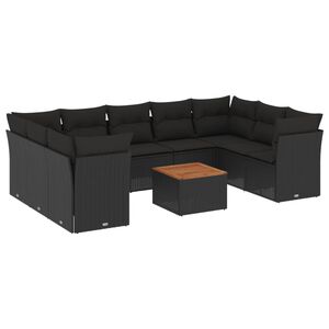 vidaXL Salon de jardin 10 pcs avec coussins noir r&eacute;sine tress&eacute;e