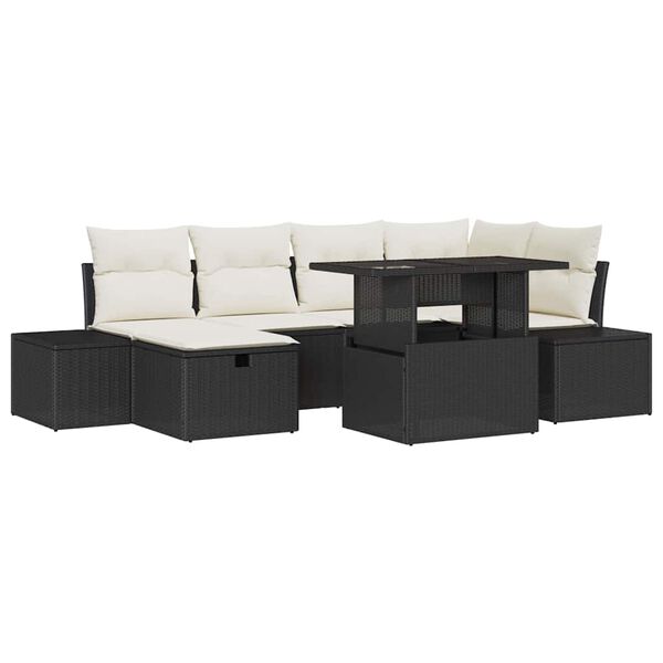 vidaXL Ensemble de canap&eacute; de jardin avec coussin 7 pcs Noir Poly rotin