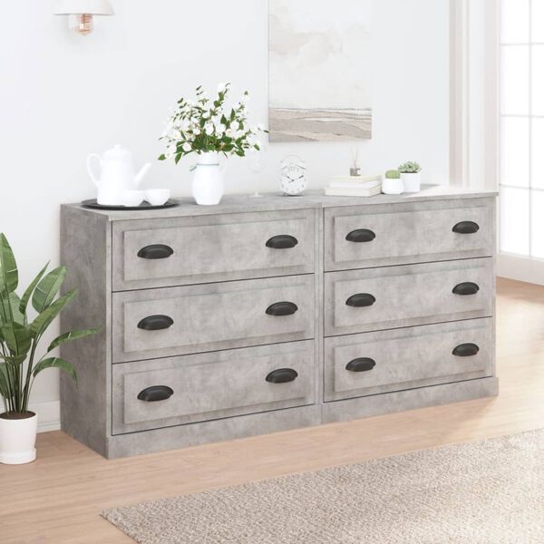 vidaXL Buffets 2 pcs gris b&eacute;ton bois d'ing&eacute;nierie