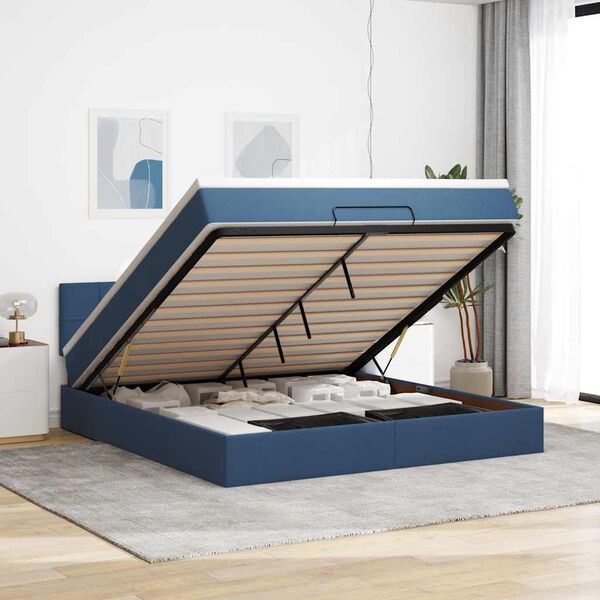 vidaXL Lit ottoman avec matelas et LED bleu 180x200cm tissu