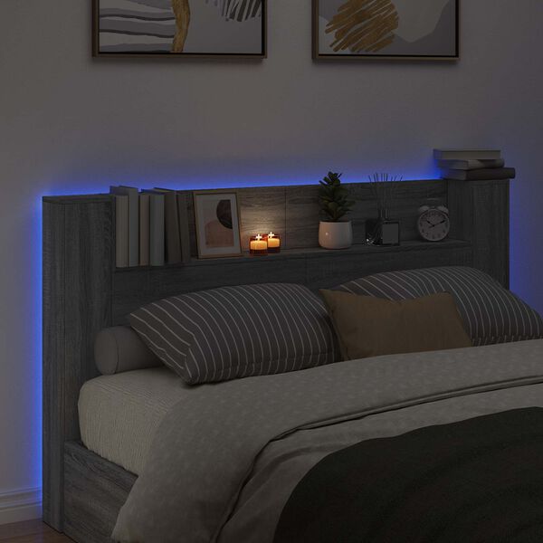 vidaXL Cabinet de T&ecirc;te de Lit avec LED Gris Sonoma Bois d'ing&eacute;nierie