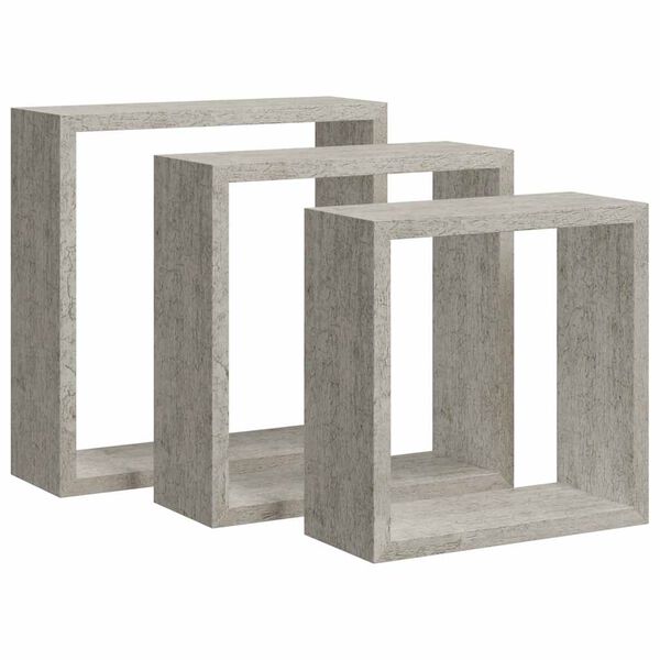 vidaXL &Eacute;tag&egrave;res murales sous forme de cube 3 pcs Gris b&eacute;ton