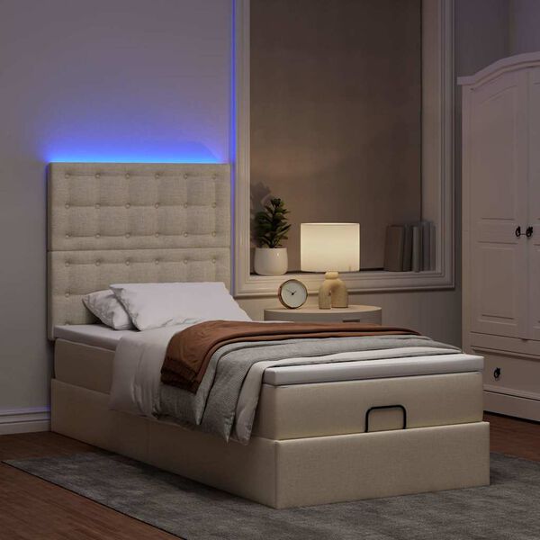 vidaXL Cadre de lit ottoman avec matelas cr&egrave;me 100x200cm tissu