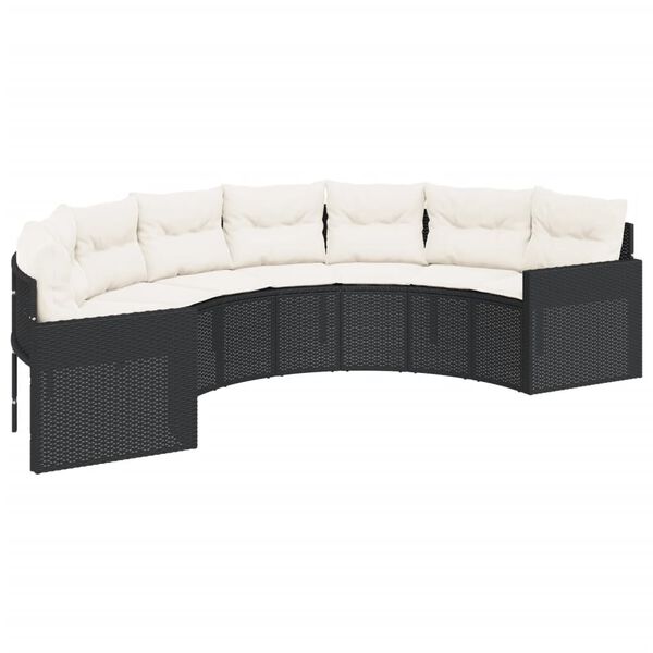 vidaXL Canap&eacute; de jardin table coussins demi-rond noir r&eacute;sine tress&eacute;e
