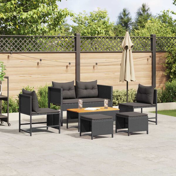 vidaXL Ensemble de canapé de jardin 6 pcs Noir polyrotin